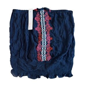 Y2K Vintage Boho Strapless Tube Top Black Red Smocked Women’s Small (Tag L) NWT